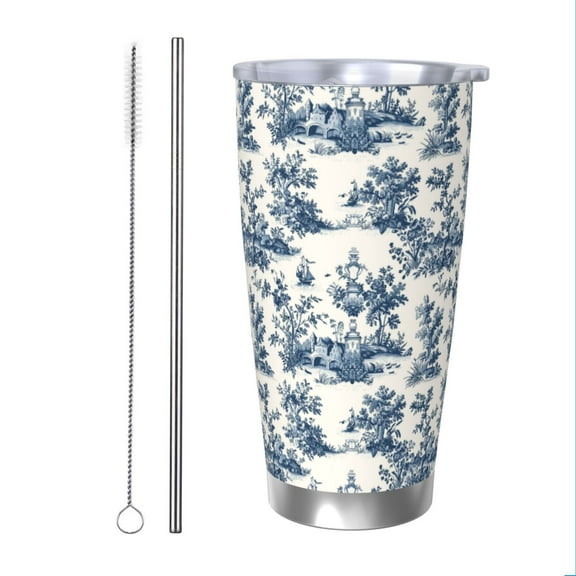 Easygdp Vintage Floral 1 20oz Stainless Steel Vacuum Insulated Double Wall Travel Tumbler, Durable Insulated Coffee Mug with Spillproof Lid-Straw Two-piece Set