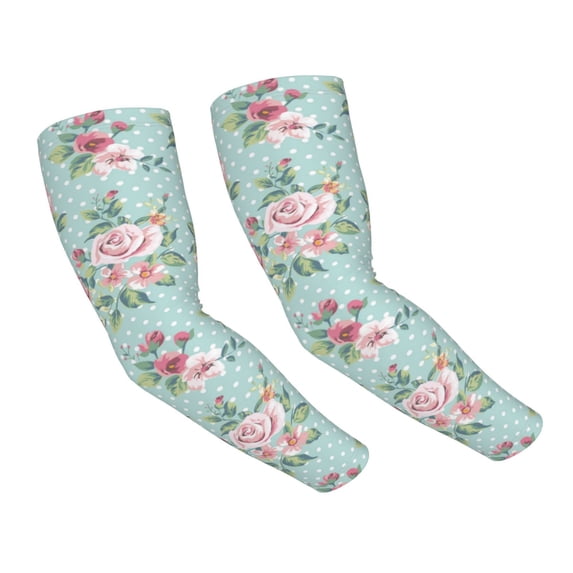 Easygdp Vintage Floral Adult Ice Silk Sunscreen Arm Cover with Thumbhole, Cooling Compression Arm Cover for Cycling