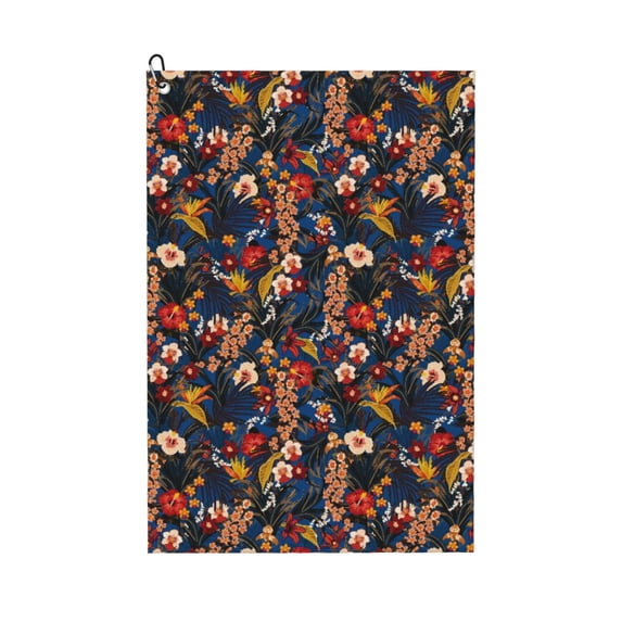 Easygdp Vintage Floral Golf Towel 24x16in for Men and Women with Carabiner Clip for Easy Attachment