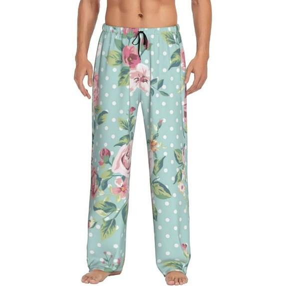 Easygdp Vintage Floral Men's Pajama Pant, Sleep Elastic Waistband Lounge Pants - Large