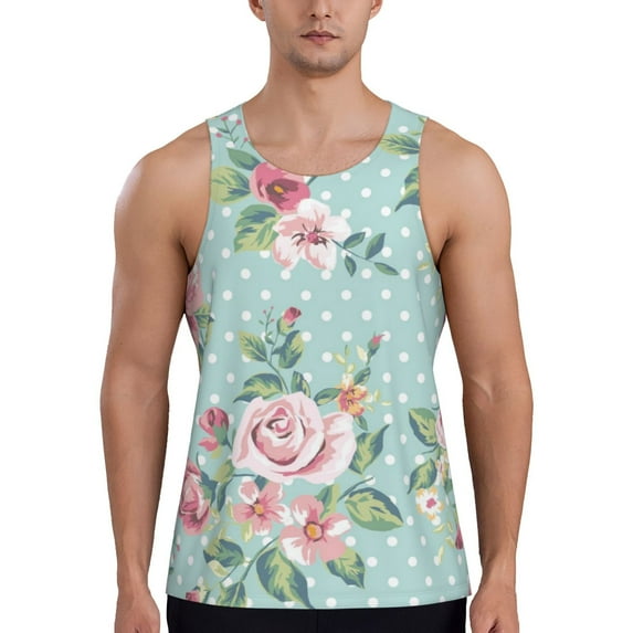 Easygdp Vintage Floral Men's Tank Top, Sleeveless Muscle T Shirts, Breathable, Quick-Dry, Loose for Gym, Running, Fitness - 3X-Large