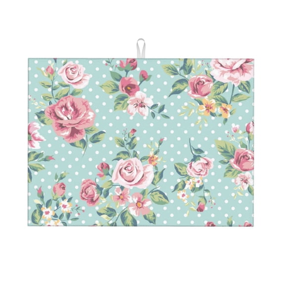 Easygdp Vintage Floral Microfiber Absorbent Dish Drying Pad,Kitchen Drying Mat,Can Be Hung, Strong Water Absorption Capacity,Quick Drying