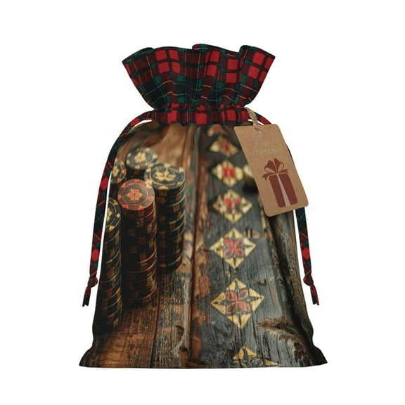 Easygdp Vintage Poker Chips Fabric Gift Bags for Christmas Presents - Christmas Bags, Christmas Gift Bags for Presents, Christmas Gift Wrap-Black