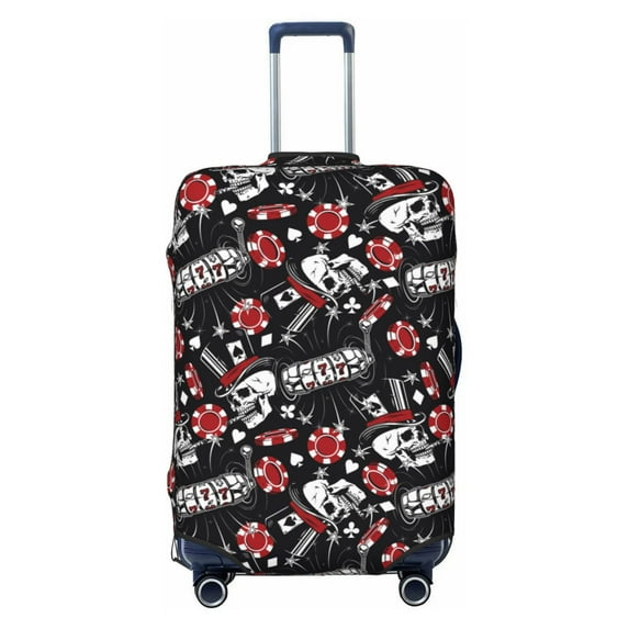 Easygdp Vintage Skull Casino Print Elastic and Washable Suitcase Protective Cover with Hidden Zipper Fits 18-32 inch Luggage -Large