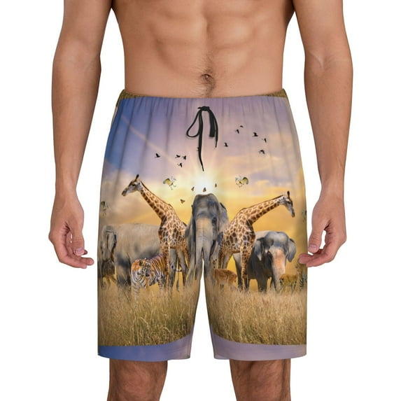 Easygdp Vintage Wildlife Protection Men's Short Pajama Pants, Sleep Shorts, Household Pants, Casual Pants with Pockets - 4X-Large