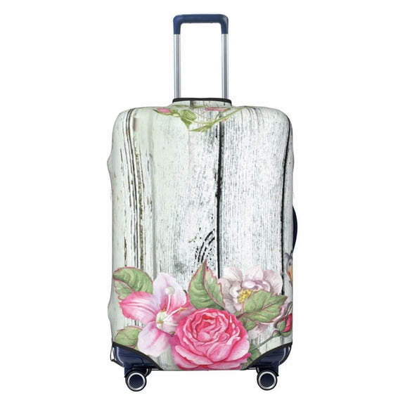 Easygdp Vintage Wood With Floral Double-Sided Printed Elastic Suitcase Protective Cover,Invisible Zipper, Business Trip Luggage Cases,Washable And Resistant To Falling -Small