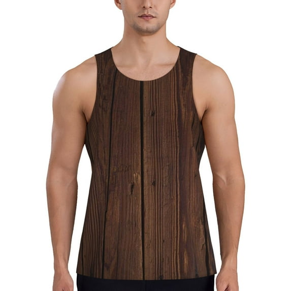 Easygdp Vintage Wood Men's Tank Top, Sleeveless Muscle T Shirts, Breathable, Quick-Dry, Loose for Gym, Running, Fitness - Large