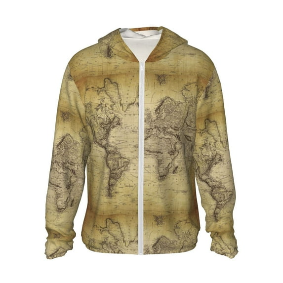 Easygdp Vintage World Map Lightweight Long Sleeve Sun Shirt Sports long-Sleeved Sun Protective Clothing, Quick Drying Breathable - X-Large