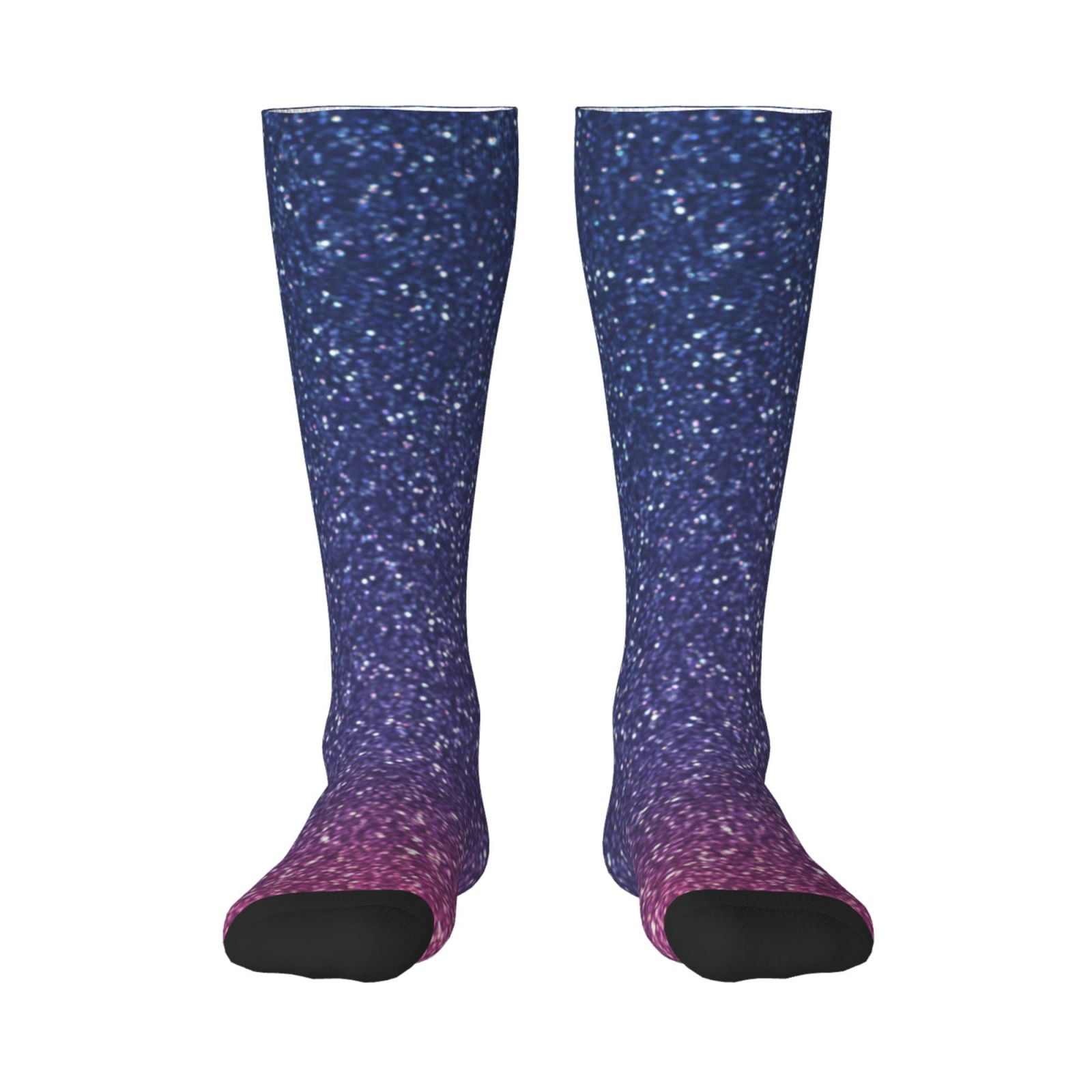 Easygdp Violet Glitter Prints Sport Knee High Socks Soccer Socks Calf