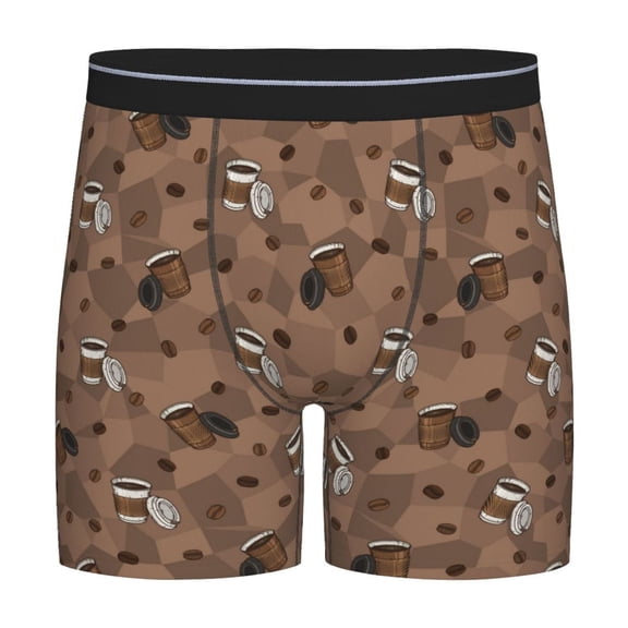 Easygdp Warm Coffee Pattern Men's Boxer Briefs Men’s Underwear Boxer Briefs for Men