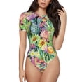 thumbnail image 1 of Easygdp Watercolor Blooming Cactus Women'S Waist-Cinching Short-Sleeved Onesie, Olastic Onesiet,Snaps At Bottom,Easy To Put On And Take Off - Large, 1 of 9