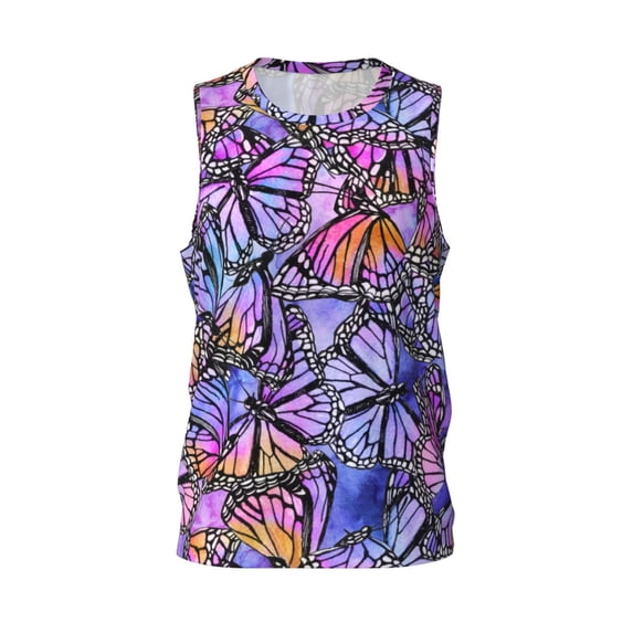 Easygdp Watercolor Butterflies Men's Mesh Basketball Jersey Quick Drying Sleeveless Shirts Fitted Muscle Tank Tops Sport Round Neck T-Shirt - Large