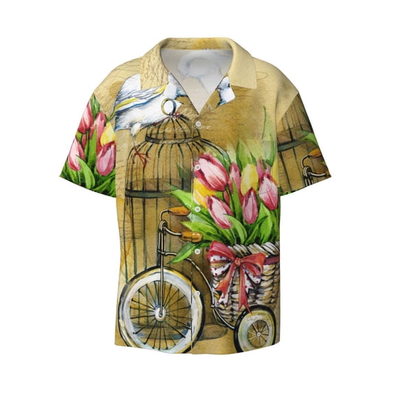 Easygdp Watercolor Canary Bird Men's Casual Short-sleeved Shirt with Pocket and Button Suitable for Beach Vacation Leisure - Small