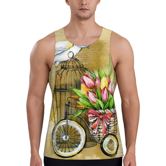 Easygdp Watercolor Canary Bird Men's Tank Top, Sleeveless Muscle T Shirts, Breathable, Quick-Dry, Loose for Gym, Running, Fitness - Small