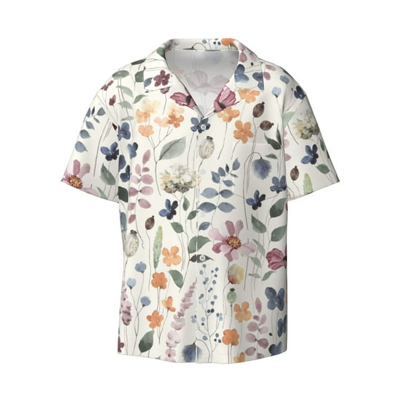 Easygdp Watercolor Floral Men's Casual Short-sleeved Shirt with Pocket and Button Suitable for Beach Vacation Leisure - 4X-Large