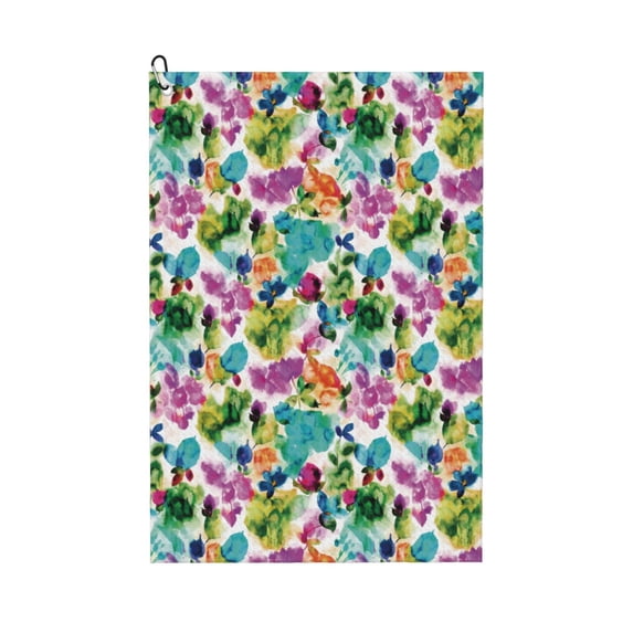 Easygdp Watercolor Flowers Golf Towel 24x16in for Men and Women with Carabiner Clip for Easy Attachment