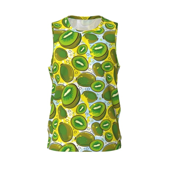 Easygdp Watercolor Kiwi Fruits Summer Men's Mesh Basketball Jersey Quick Drying Sleeveless Shirts Fitted Muscle Tank Tops Sport Round Neck T-Shirt - 3X-Large
