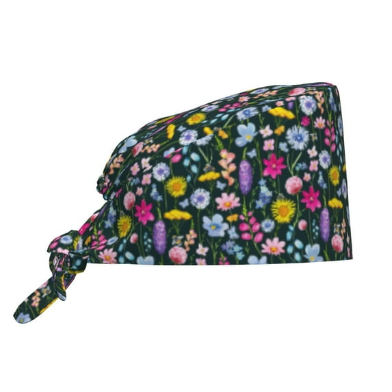 Easygdp Watercolor Meadow Flowers Men Women Adjustable Cap Working Hat Tie Back Cap, Work Cap