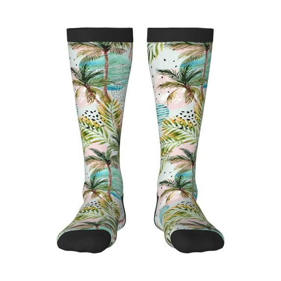 Easygdp Watercolor Palm Tree Soccer Socks Sport Knee High Socks Calf Compression Athletic Socks for Men and Women