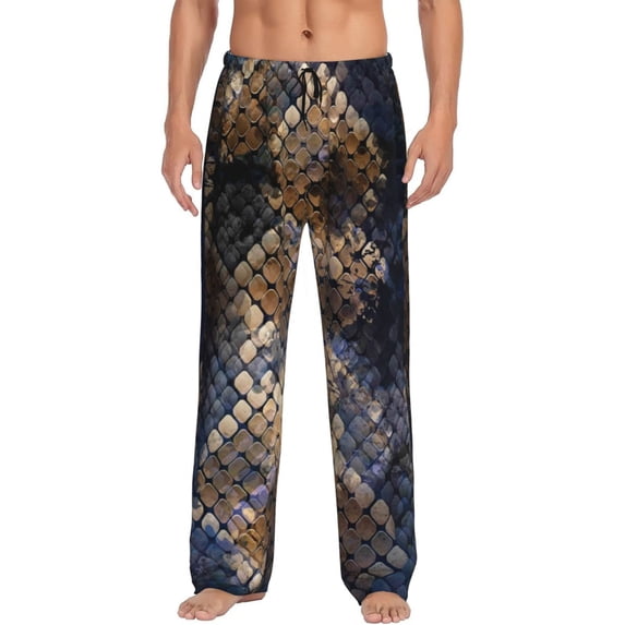 Easygdp Watercolor Snake Skin Men's Pajama Pant, Sleep Elastic Waistband Lounge Pants - Small