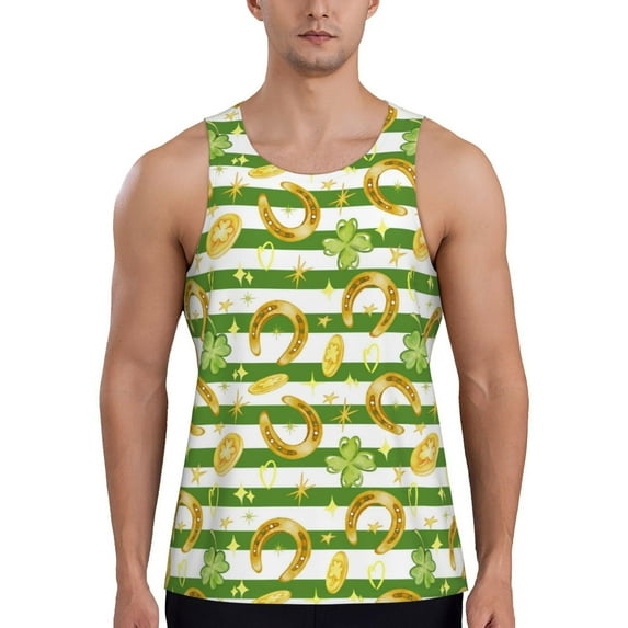 Easygdp Watercolor St Patrick Day Men's Tank Top, Sleeveless Muscle T Shirts, Breathable, Quick-Dry, Loose for Gym, Running, Fitness - 3X-Large