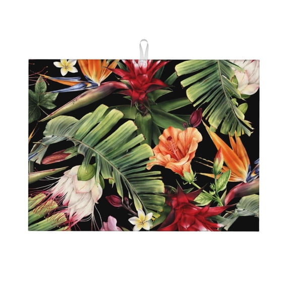 Easygdp Watercolor Tropical Flowers Microfiber Absorbent Dish Drying Pad,Kitchen Drying Mat,Can Be Hung, Strong Water Absorption Capacity,Quick Drying