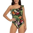 thumbnail image 1 of Easygdp Watercolor Tropical Flowers Women's One Shoulder Ruffle Monokini Bathing Suits with Removable Chest Pad, Quick Drying - XX-Large, 1 of 8