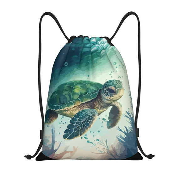 Easygdp Watercolor Turtle5 Drawstring Backpack, Beach Sackpack, Travel Sackpack Lightweight for Sports, Gym, Travel, Swimming - Small