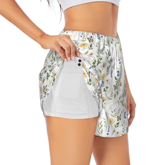Easygdp Watercolor Wildflower 2 for Women's Athletic Shorts - High-Waist, Quick-Dry Workout Shorts with Pockets, Ideal for Running, Yoga, and Training-Medium