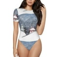 thumbnail image 1 of Easygdp Watercolor Winter Landscape For Christmas Women's One-Piece Swimsuit Slim Fit Crew Neck Bodysuit Athletic Swimwear with Concealed Buckle - Small, 1 of 9