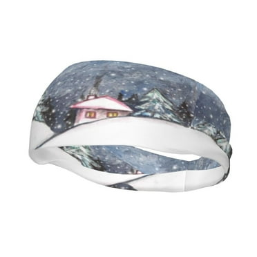 Easygdp Watercolor Winter Landscape For Christmas Sports Headband Non Slip Headband Unisex for Head Circumference 19.6 - 22.4 inch