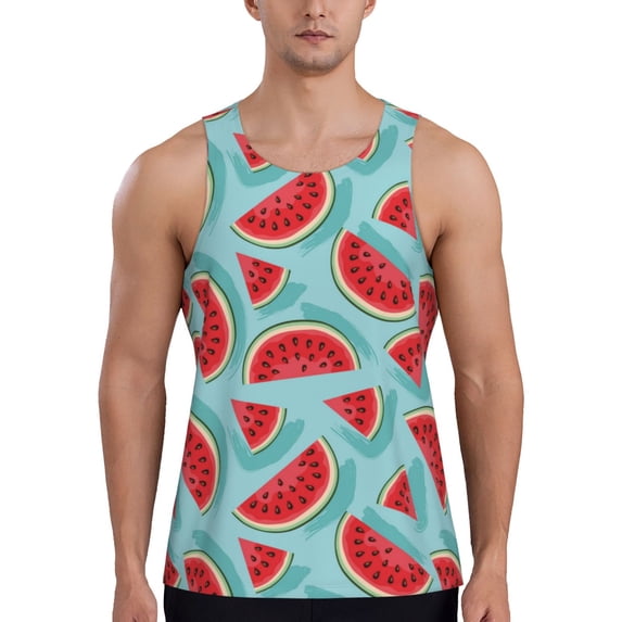 Easygdp Watermelon Men's Tank Top, Sleeveless Muscle T Shirts, Breathable, Quick-Dry, Loose for Gym, Running, Fitness - Large