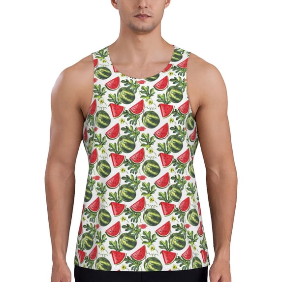 Easygdp Watermelons Men's Tank Top, Sleeveless Muscle T Shirts, Breathable, Quick-Dry, Loose for Gym, Running, Fitness - Large