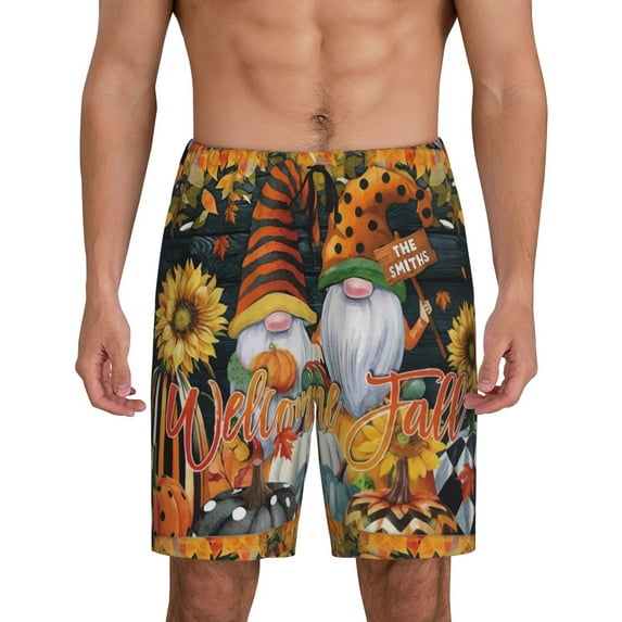 Easygdp Welcom Fall Men's Short Pajama Pants, Sleep Shorts, Household Pants, Casual Pants with Pockets - Small