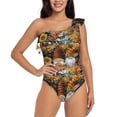 thumbnail image 1 of Easygdp Welcom Fall Women's One Shoulder Ruffle Monokini Bathing Suits with Removable Chest Pad, Quick Drying - Small, 1 of 8