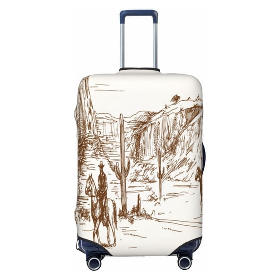 Easygdp Western Desert Cowboys Double-Sided Printed Elastic Suitcase Protective Cover,Invisible Zipper, Business Trip Luggage Cases,Washable And Resistant To Falling -X-Large