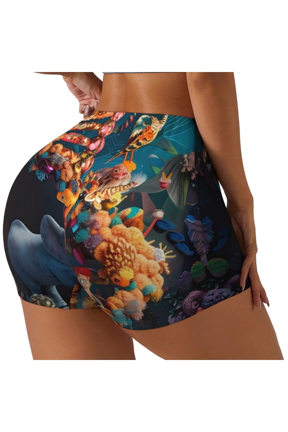 Whimsical Animal Spiral Yoga Shorts with Pockets for Women,Women's Biker Shorts Workout Gym Running Volleyball,Tummy Control-XX-Large