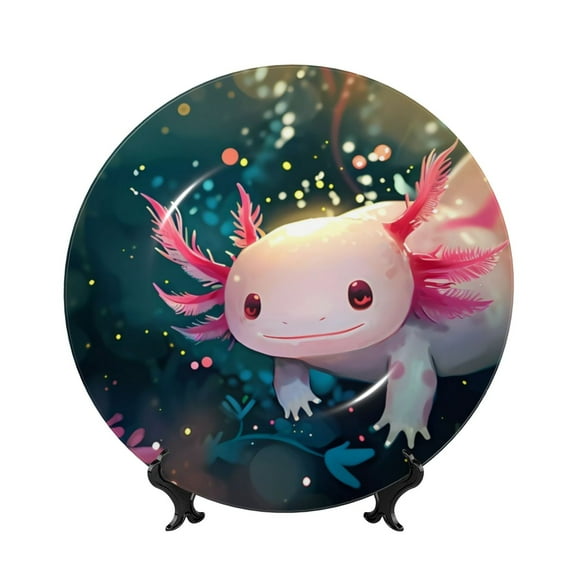Easygdp Whimsical Axolotl Fantasy Bone China Decorative Plate Ceramic Dinner Plates Art Crafts with Display Stand-6in