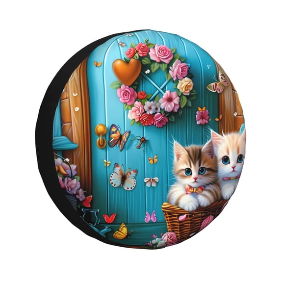 Easygdp Whimsical Cats and Flowers Scene Wheel Cover,Spare Tire Cover,4-17in Spare Tire Cover Universal Fit for Trailer, Car, Truck, SUV, Jeep-14 inch