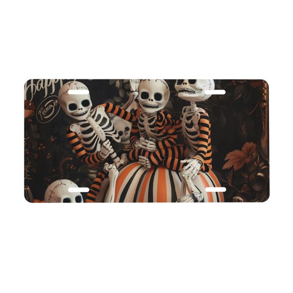 Easygdp Whimsical Halloween Skeletons License Plate Car Front License Plate Car Decoration Car Accessories Front Tag Plate Standard Size