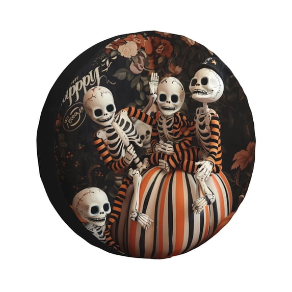 Easygdp Whimsical Halloween Skeletons Wheel Cover,Spare Tire Cover,4-17in Spare Tire Cover Universal Fit for Trailer, Car, Truck, SUV, Jeep-14 inch