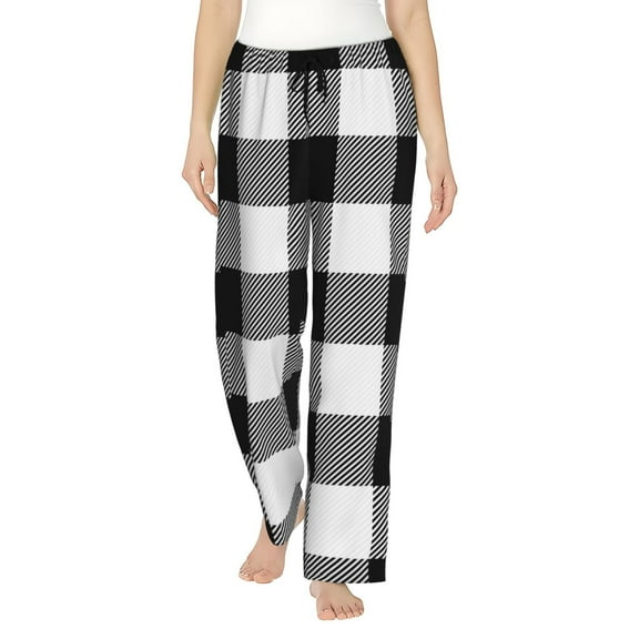 Easygdp White And Black Plaid Women's Drawstring Pajama Pants | Lounge Joggers Sweatpants | Comfy Sleepwear | Yoga Pants-Small