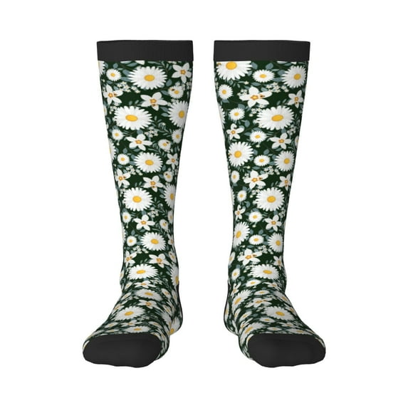 Easygdp White Daisies and Bee Soccer Socks Sport Knee High Socks Calf Compression Athletic Socks for Men and Women