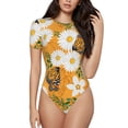 thumbnail image 1 of Easygdp White Floral and Butterflies Women's One-Piece Swimsuit Slim Fit Crew Neck Bodysuit Athletic Swimwear with Concealed Buckle - Small, 1 of 9