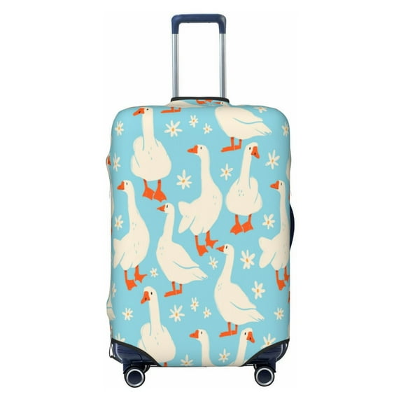 Easygdp White Geese And Flower Double-Sided Printed Elastic Suitcase Protective Cover,Invisible Zipper, Business Trip Luggage Cases,Washable And Resistant To Falling -Large