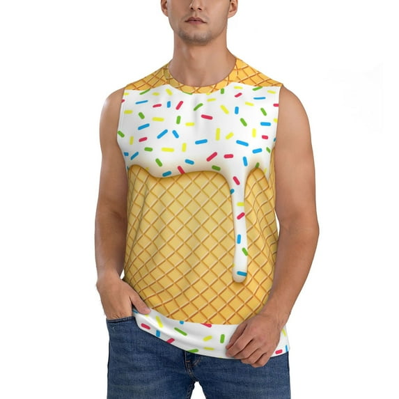 Easygdp White Ice Cream Men's Breathable Tank Tops Sleeveless Sporty T Shirts for Basketball, Mountaineering, Bodybuilding -XX-Large