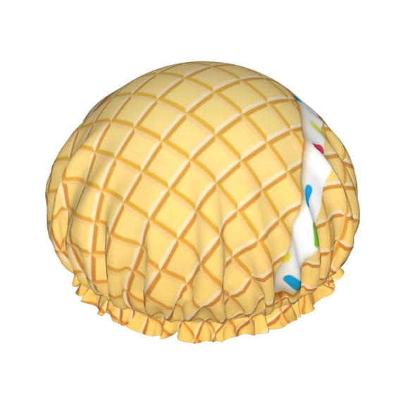 Easygdp White Ice Cream Shower Caps for Women, Double Waterproof Layers Shower Cap, Quick Drying Bath Hair Cap Reusable
