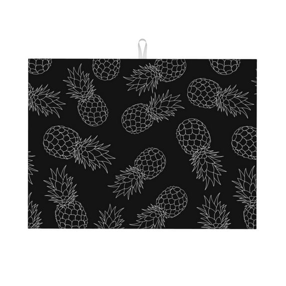 Easygdp White Pineapples Microfiber Absorbent Dish Drying Pad,Kitchen Drying Mat,Can Be Hung, Strong Water Absorption Capacity,Quick Drying