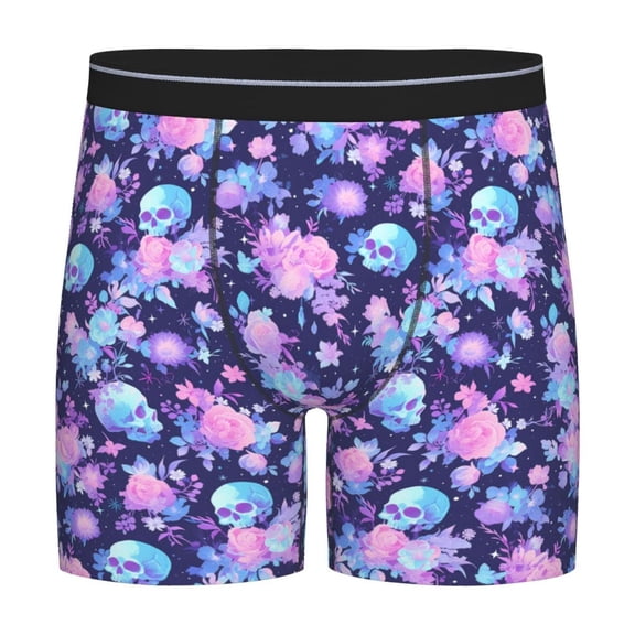 Easygdp White Skull Flower Men's Boxer Briefs Men’s Underwear Boxer Briefs for Men