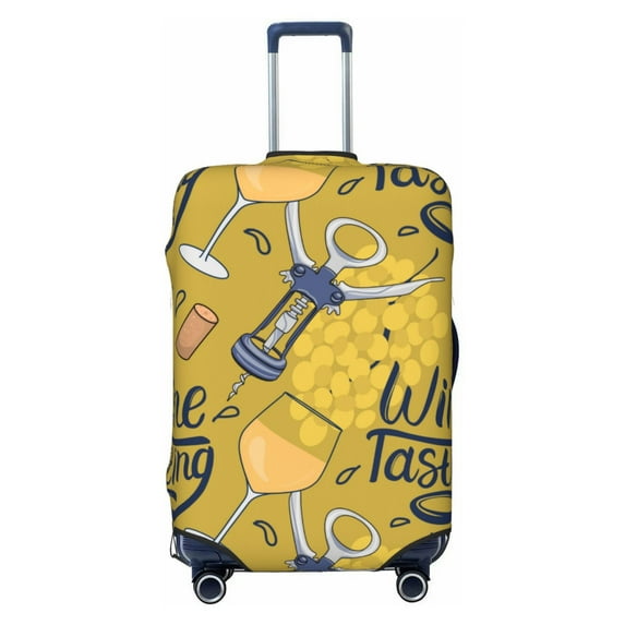 Easygdp White Wine Seamless Double-Sided Printed Elastic Suitcase Protective Cover,Invisible Zipper, Business Trip Luggage Cases,Washable And Resistant To Falling -Small